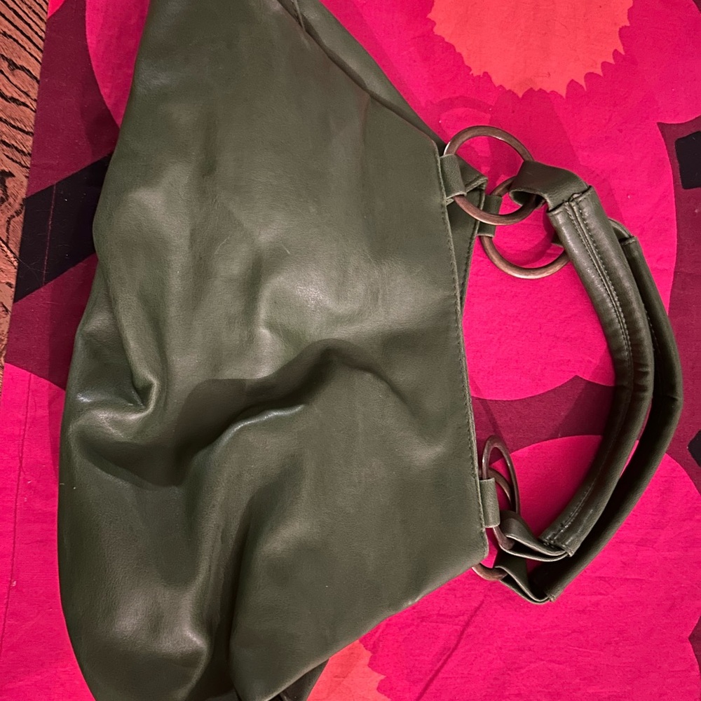 Topshop Forest Green Leather Hobo Bag